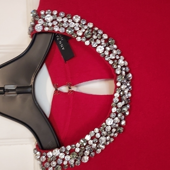 Ann Taylor Petite Crystal Jeweled Rhinestone Collar Sweater In Red - Picture 3 of 12